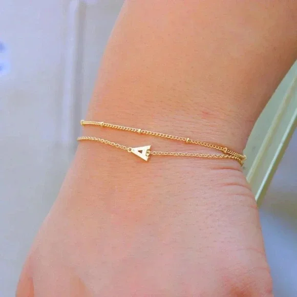 ▶ LIMITED EDITION!! Letter A-Z Initial Gold Bracelet 2 Layered Chain, ELDM22188 - Picture 14 of 16